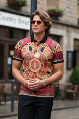 Barabas Men's Floral Medusa Graphic Tee Polo Shirts 3PSP16 Acid Pink