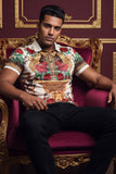 Barabas men's Floral Rose Leopard Prints Graphic Tee Polo Shirts 3PSP18 Cream