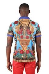 Barabas men's Floral Rose Leopard Prints Graphic Tee Polo Shirts 3PSP18 Turuoise