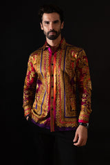 Barabas Wholesale Men's Rhinestone Floral Medusa Long Sleeve Shirts 3SPR401 plum