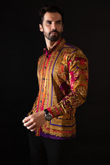 Barabas Wholesale Men's Rhinestone Floral Medusa Long Sleeve Shirts 3SPR401 plum