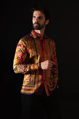 Barabas Wholesale Men's Rhinestone Floral Medusa Long Sleeve Shirts 3SPR401 plum