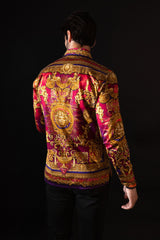 Barabas Wholesale Men's Rhinestone Floral Medusa Long Sleeve Shirts 3SPR401 plum