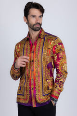 Barabas Wholesale Men's Rhinestone Floral Medusa Long Sleeve Shirts 3SPR401 plum