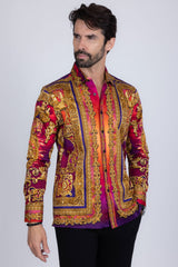 Barabas Wholesale Men's Rhinestone Floral Medusa Long Sleeve Shirts 3SPR401 plum