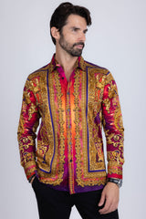 Barabas Wholesale Men's Rhinestone Floral Medusa Long Sleeve Shirts 3SPR401 plum