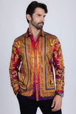 Barabas Wholesale Men's Rhinestone Floral Medusa Long Sleeve Shirts 3SPR401 plum