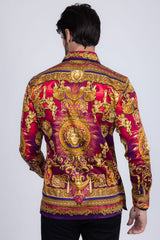 Barabas Wholesale Men's Rhinestone Floral Medusa Long Sleeve Shirts 3SPR401 plum