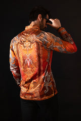 Barabas Wholesale Men's Rhinestone Floral Medusa Long Sleeve Shirts 3SPR401 plum