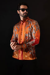 Barabas Wholesale Men's Rhinestone Baroque Long Sleeve Shirts 3SPR402 Coral