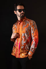 Barabas Wholesale Men's Rhinestone Baroque Long Sleeve Shirts 3SPR402 Coral