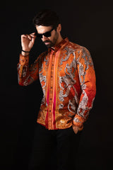 Barabas Wholesale Men's Rhinestone Baroque Long Sleeve Shirts 3SPR402 Coral
