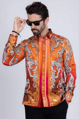 Barabas Wholesale Men's Rhinestone Baroque Long Sleeve Shirts 3SPR402 Coral