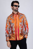 Barabas Wholesale Men's Rhinestone Baroque Long Sleeve Shirts 3SPR402 Coral