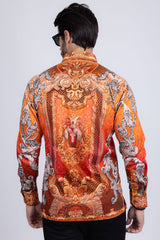 Barabas Wholesale Men's Rhinestone Baroque Long Sleeve Shirts 3SPR402 Coral