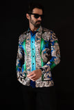 Barabas Wholesale Men's Floral Dragon Rhinestone Long Sleeve Shirts 3SPR405 Blue