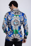 Barabas Wholesale Men's Floral Dragon Rhinestone Long Sleeve Shirts 3SPR405 Blue