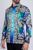Barabas Wholesale Men's Floral Dragon Rhinestone Long Sleeve Shirts 3SPR405 Blue