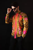Barabas Wholesale Men's Floral Dragon Rhinestone Long Sleeve Shirts 3SPR405 Orange