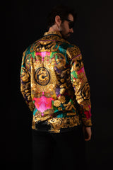 Barabas Wholesale Men's Floral Dragon Rhinestone Long Sleeve Shirts 3SPR405 Orange