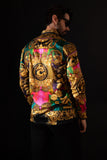 Barabas Wholesale Men's Floral Dragon Rhinestone Long Sleeve Shirts 3SPR405 Orange