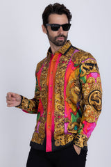 Barabas Wholesale Men's Floral Dragon Rhinestone Long Sleeve Shirts 3SPR405 Multi