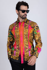 Barabas Wholesale Men's Floral Dragon Rhinestone Long Sleeve Shirts 3SPR405 Multi