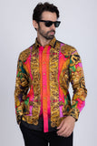 Barabas Wholesale Men's Floral Dragon Rhinestone Long Sleeve Shirts 3SPR405 Multi