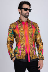 Barabas Wholesale Men's Floral Dragon Rhinestone Long Sleeve Shirts 3SPR405 Orange