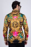 Barabas Wholesale Men's Floral Dragon Rhinestone Long Sleeve Shirts 3SPR405 Orange