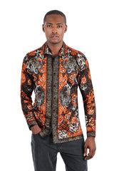 Barabas Wholesale Men's Floral Tiger Rhinestone Long Sleeve Shirts 3SPR407 Black