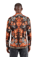 Barabas Wholesale Men's Floral Tiger Rhinestone Long Sleeve Shirts 3SPR407 Black