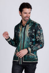 Barabas Wholesale Men's Rhinestone Floral Snake Skin Long Sleeve Shirts 3SPR408 Black