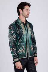 Barabas Wholesale Men's Rhinestone Floral Snake Skin Long Sleeve Shirts 3SPR408 Green