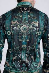Barabas Wholesale Men's Rhinestone Floral Snake Skin Long Sleeve Shirts 3SPR408 Green
