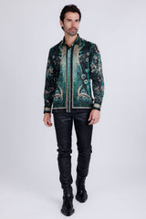 Barabas Wholesale Men's Rhinestone Floral Snake Skin Long Sleeve Shirts 3SPR408 Green Black