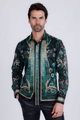 Barabas Wholesale Men's Rhinestone Floral Snake Skin Long Sleeve Shirts 3SPR408 Black