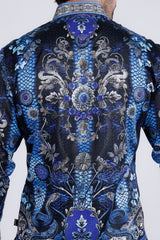 Barabas Wholesale Men's Rhinestone Floral Snake Skin Long Sleeve Shirts 3SPR408 navy