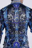 Barabas Wholesale Men's Rhinestone Floral Snake Skin Long Sleeve Shirts 3SPR408 navy