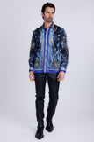 Barabas Wholesale Men's Rhinestone Floral Snake Skin Long Sleeve Shirts 3SPR408 Blue Black 