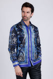Barabas Wholesale Men's Rhinestone Floral Snake Skin Long Sleeve Shirts 3SPR408 navy