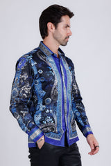 Barabas Wholesale Men's Rhinestone Floral Snake Skin Long Sleeve Shirts 3SPR408 navy