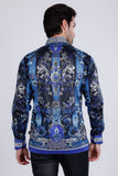 Barabas Wholesale Men's Rhinestone Floral Snake Skin Long Sleeve Shirts 3SPR408 Blue