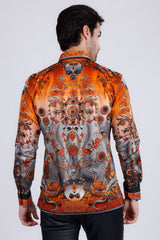 Barabas Wholesale Men's Rhinestone Floral Snake Skin Long Sleeve Shirts 3SPR408 Orange