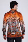 Barabas Wholesale Men's Rhinestone Floral Snake Skin Long Sleeve Shirts 3SPR408 Orange