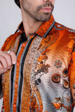 Barabas Wholesale Men's Rhinestone Floral Snake Skin Long Sleeve Shirts 3SPR408 Orange