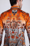 Barabas Wholesale Men's Rhinestone Floral Snake Skin Long Sleeve Shirts 3SPR408 Orange