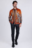 Barabas Wholesale Men's Rhinestone Floral Snake Skin Long Sleeve Shirts 3SPR408 Orange