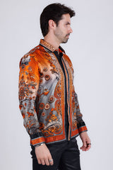 Barabas Wholesale Men's Rhinestone Floral Snake Skin Long Sleeve Shirts 3SPR408 Orange