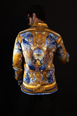 Barabas Wholesale Men's Rhinestone Angel Wings Long Sleeve Shirts 3SPR411 Blue